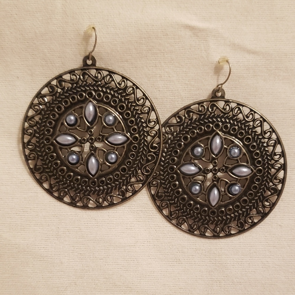 Kohl's Sonoma Gunmetal and Blue Medallion Earrings